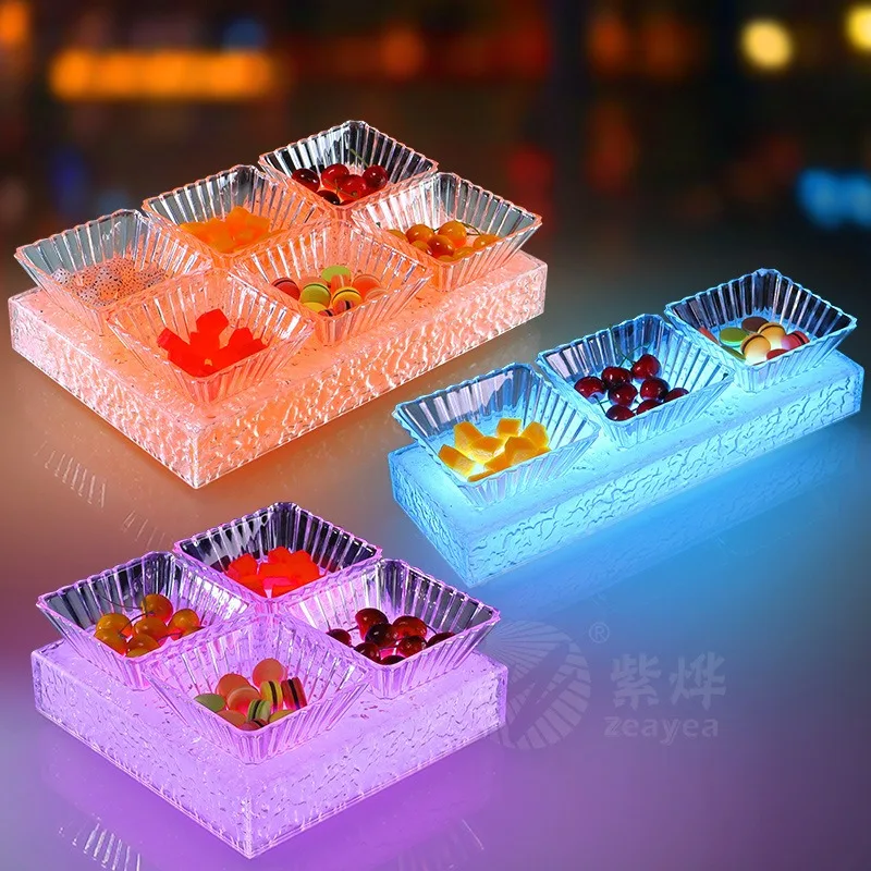 Acrylic ice pattern bar ktv charging luminous fruit tray rack four or six creative small fresh snack platter