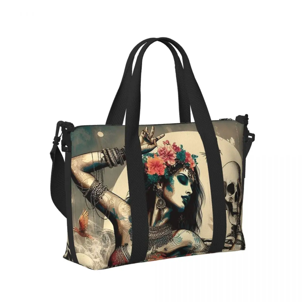 

Alexander Gothic Las Elegantes Girls Day Of Dead Skull Beach Travel Bag Tote Bags for Gym Women Shopping Duffle Shoulder Bag
