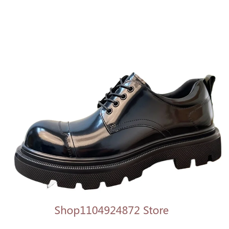 

European New Men's Shoes Black Luxury Designer Genuine Leather Premium Dress Work Shoes Male Thick Bottom Fashion Trendy