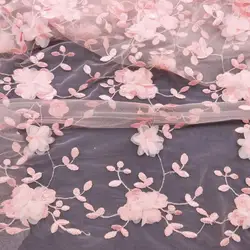 3D Embroidery Flower Mesh Fabric, Floral Wedding Tulle Lace, Summer Dress Fabric, DIY Sewing or Clothing Material, Pink