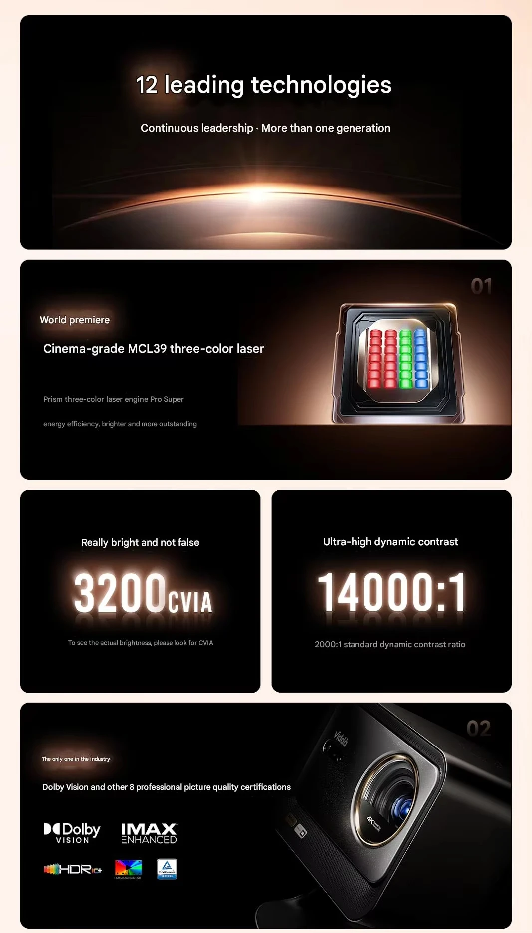 Hisense Vidda C3 Ultra 4K Projetor de cor tripla 3200CIVA 3D IMAX DLP Beamer 1.67x Zoom óptico Projetor de home theater