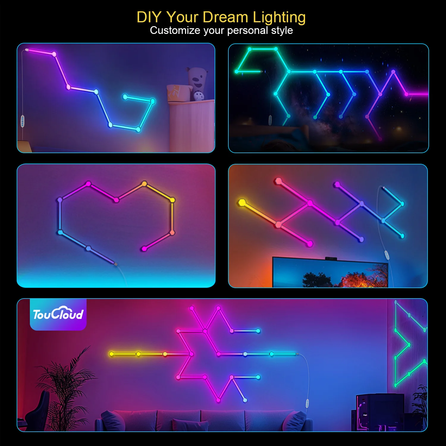 LED Smart Wall Lamp RGB Light Bar DIY Atmosphere Night Light Splcing MeRGBW APP Music Rhythm TV Backlight Bedroom GameRoom Decor