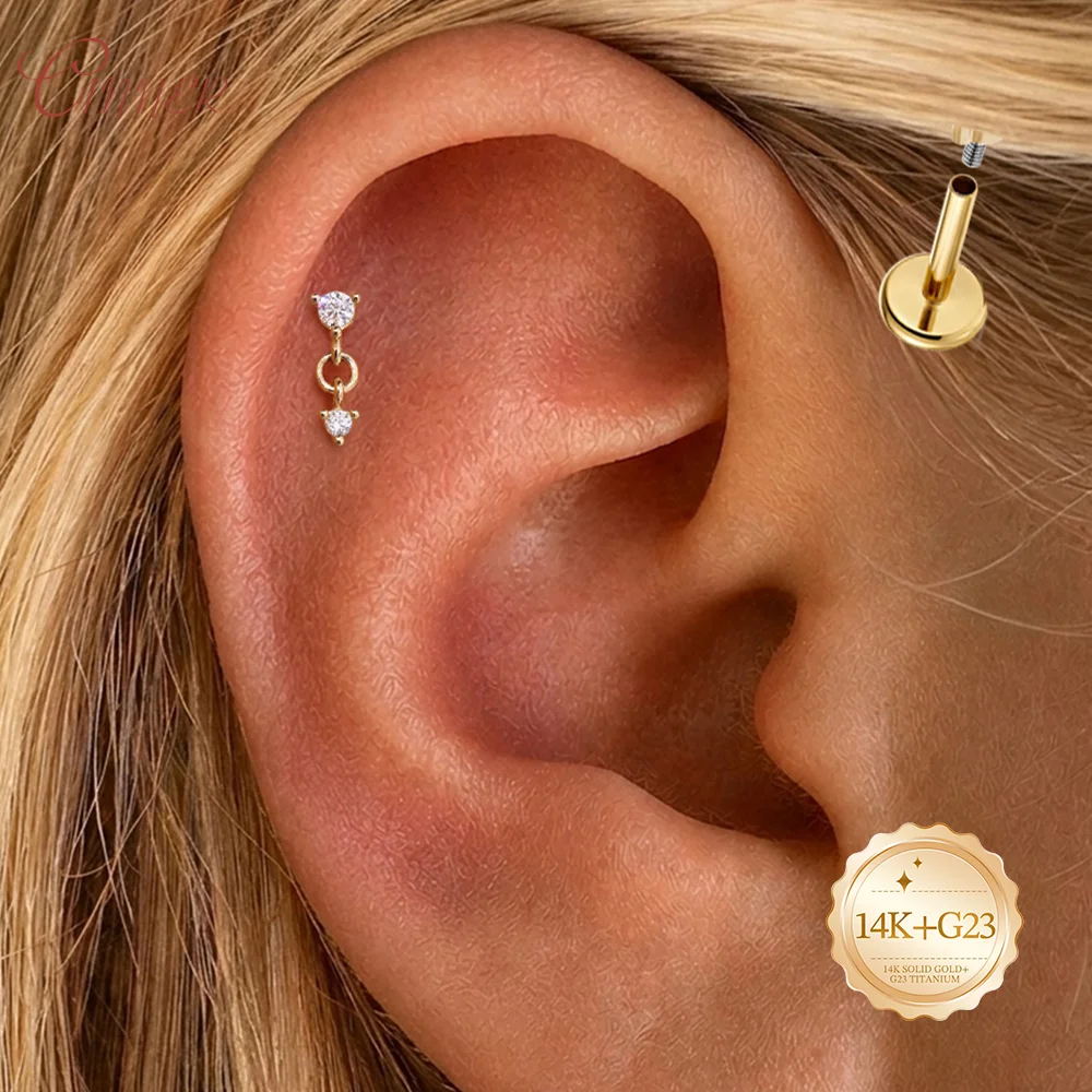 CANNER 14K Solid Gold Zircon Stud Earrings 1PC Eight pointed star Women Heart Flat back piercing Sparkling Classic Jewelry Gift