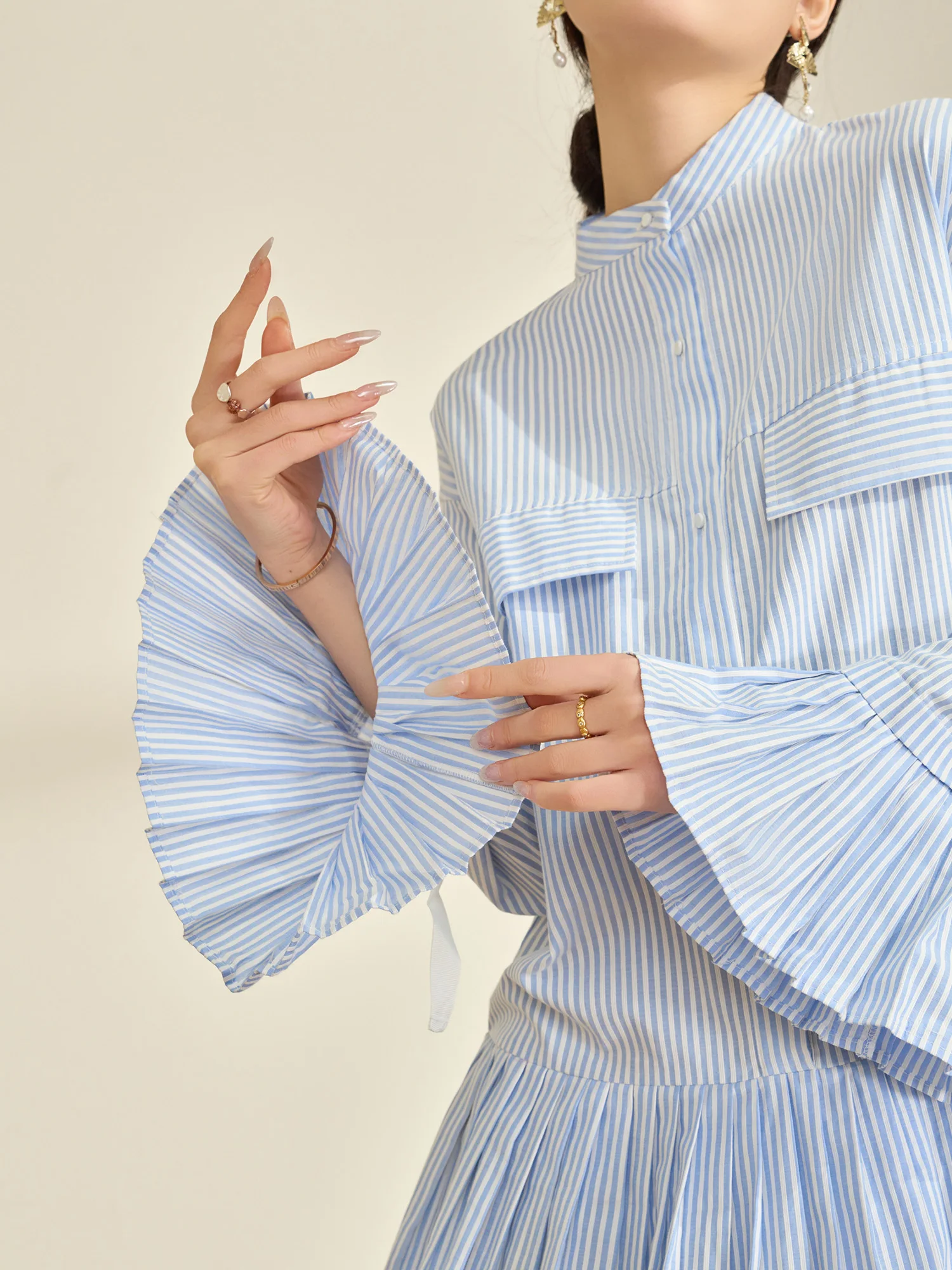 

Сине-белая полосатая плиссированная юбка-клеш для женщин, модная, повседневная, дышащая, из полиэстера, для весеннего сезона