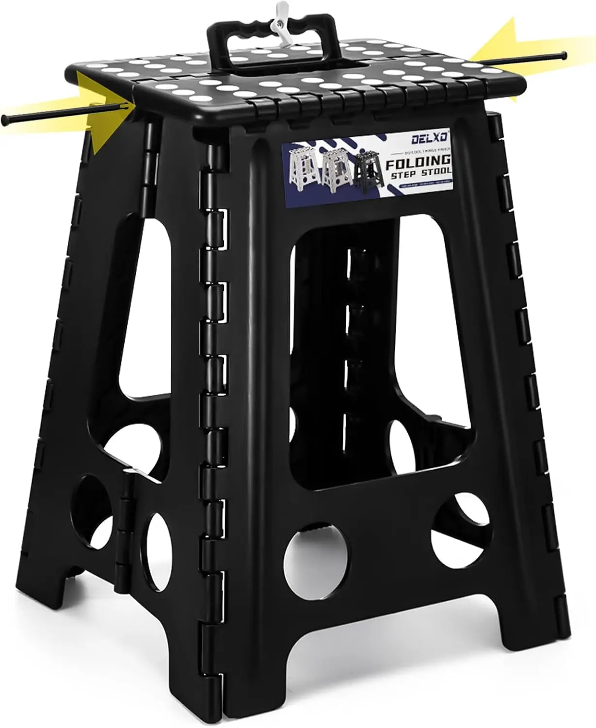 

Складной табурет-стремянка 17,5 дюймов, складной табурет для взрослых с предохранительным замком, портативный складной пластиковый табурет-стремянка, нескользящий