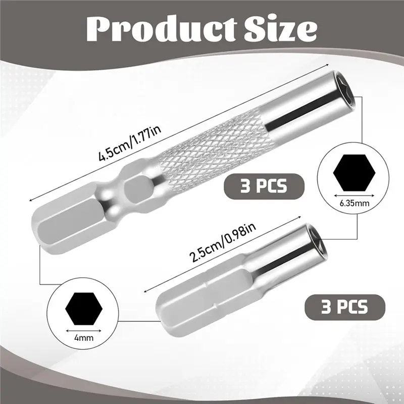 ABLN-Magnetic,1/4 To 4Mm Hex Screw Driver Bit Adapter(6 PCS), 1/4 To 4Mm Bit Adapter For Bits Set