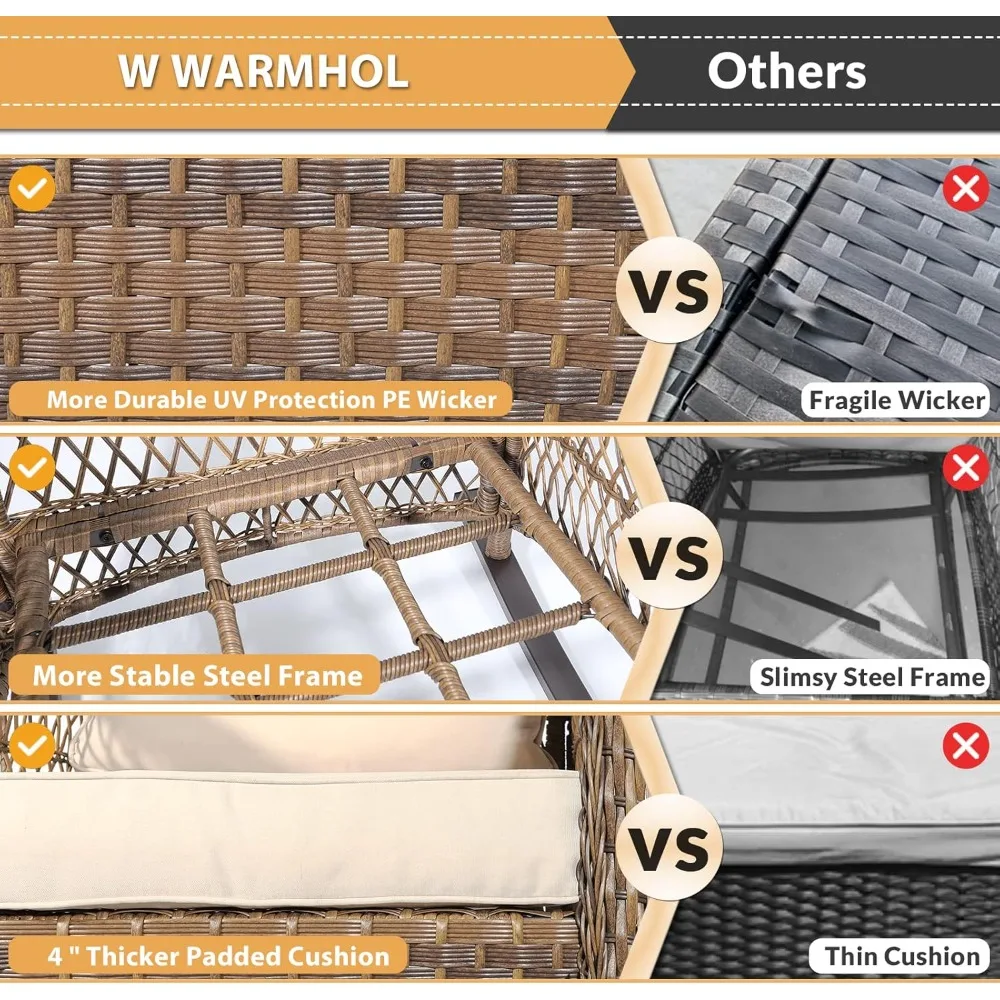 Weather-Resistant Rattan Outdoor Rocking Chairs with Plush Cushions for Backyard Relaxation