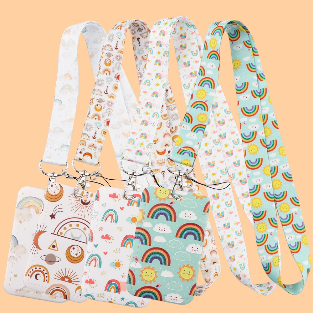 

Rainbow Student Cartoon Credential Holder Lanyards Key Chain Colorful Printing Neck Straps Keychain Cellphone Rope Teacher Gift