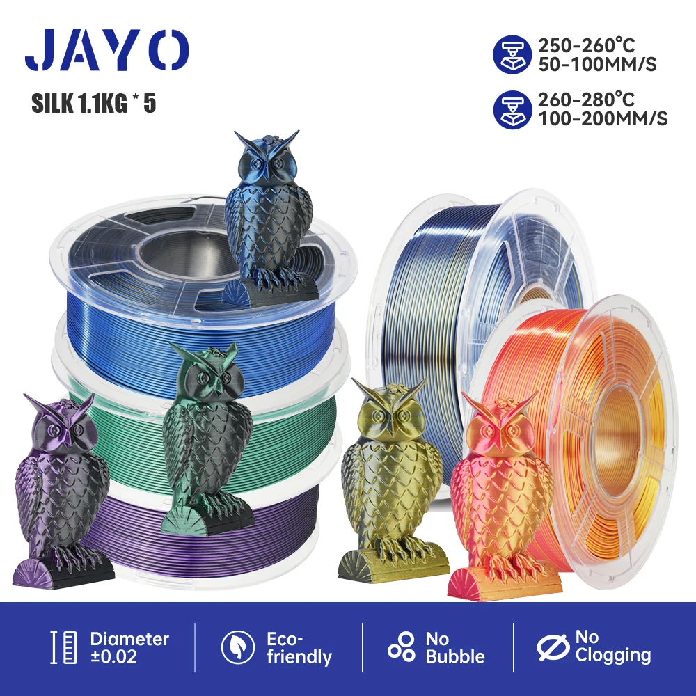 JAYO 3D Printer Filament 1.75mm SILK/TPU SILK/PLA PLUS SILK 5Rolls 2.5KG/5.5KG 100% No Bubble FDM 3D Printer Materials DIY Gift