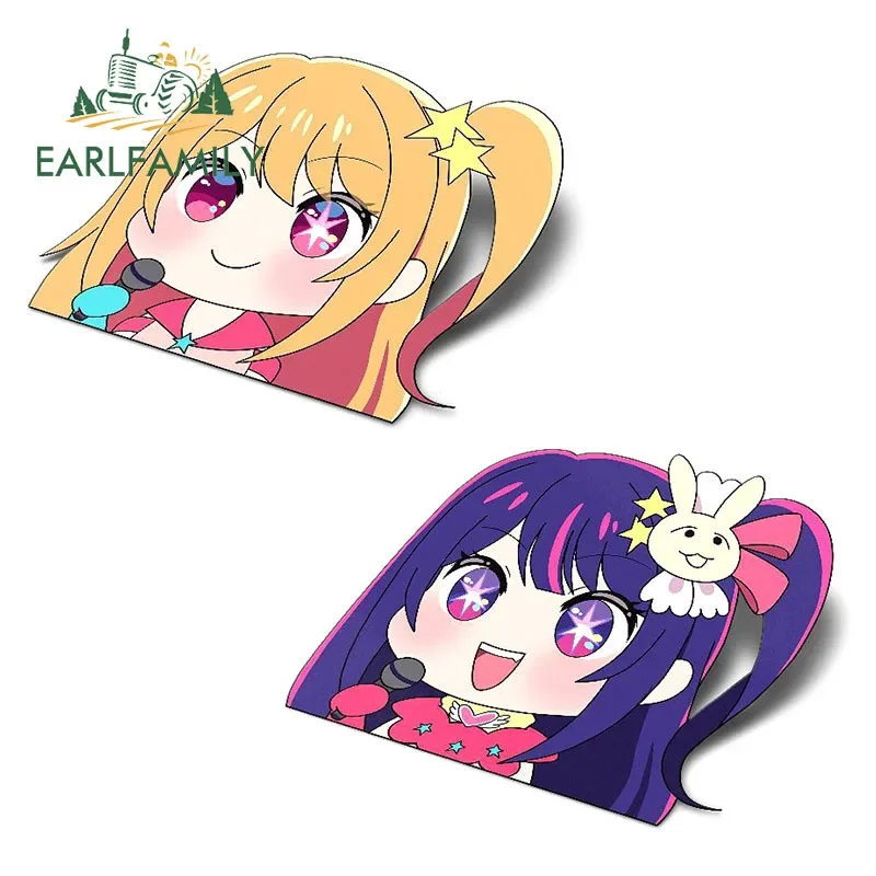 EARLFAMILY 13cm para Oshino Ruby Ai Chibi Kawaii Peek pegatinas de coche protector solar calcomanías de vinilo a prueba de arañazos ventanas decoración bonita