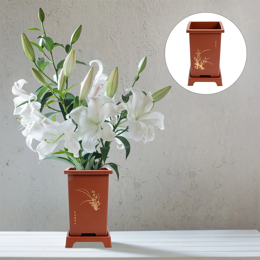 

2 Sets Plastic Orchid Pot With Tray Indoor Flower Pots Household Planter Durable Lightweight Garden Planting Pot For Plants