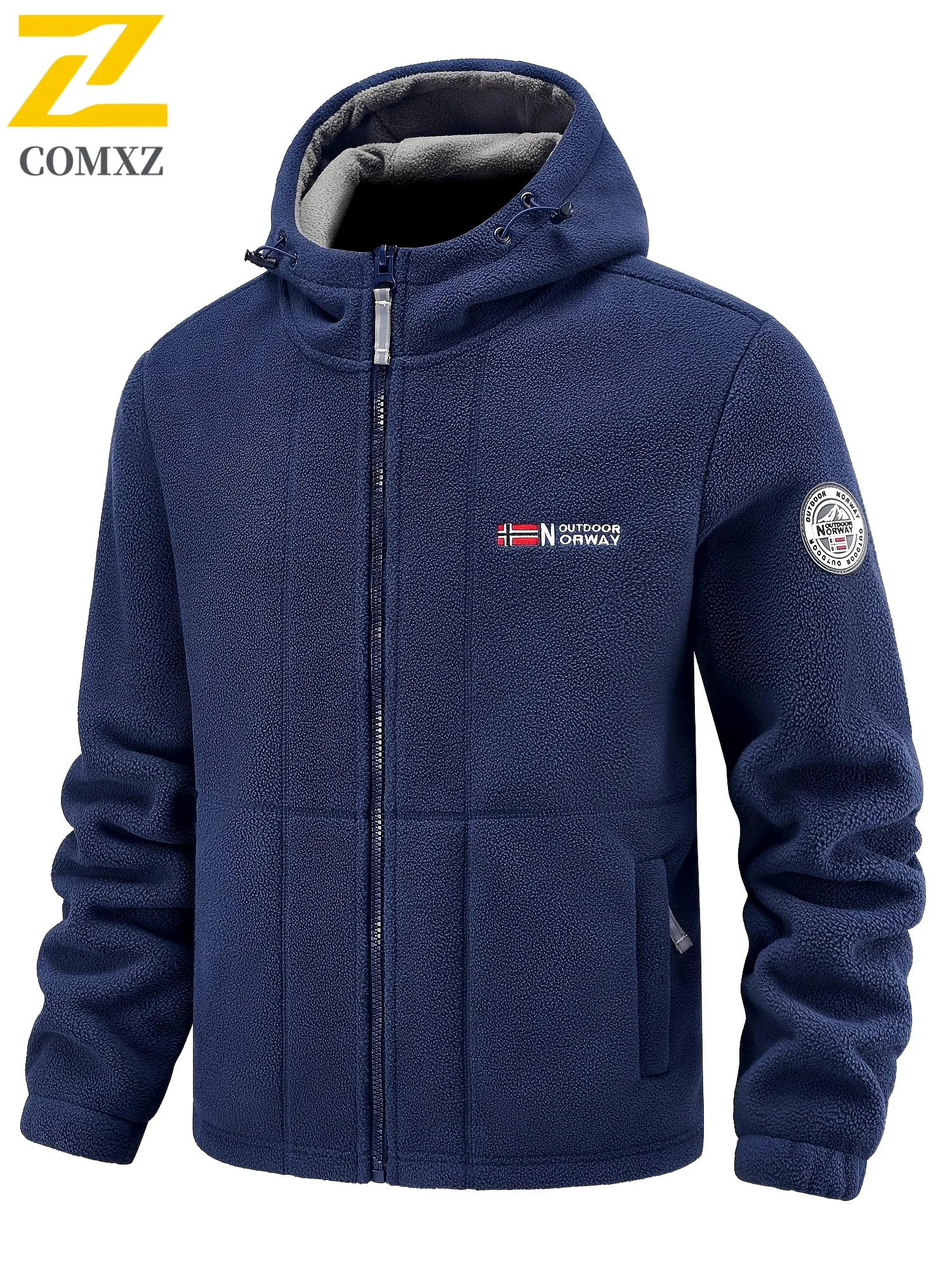 

Windproof Outdoor Sports Jacket with Zippered Pockets Men's Popular Wool Hooded Coat for Autumn and Winter Wear Casual Warmth