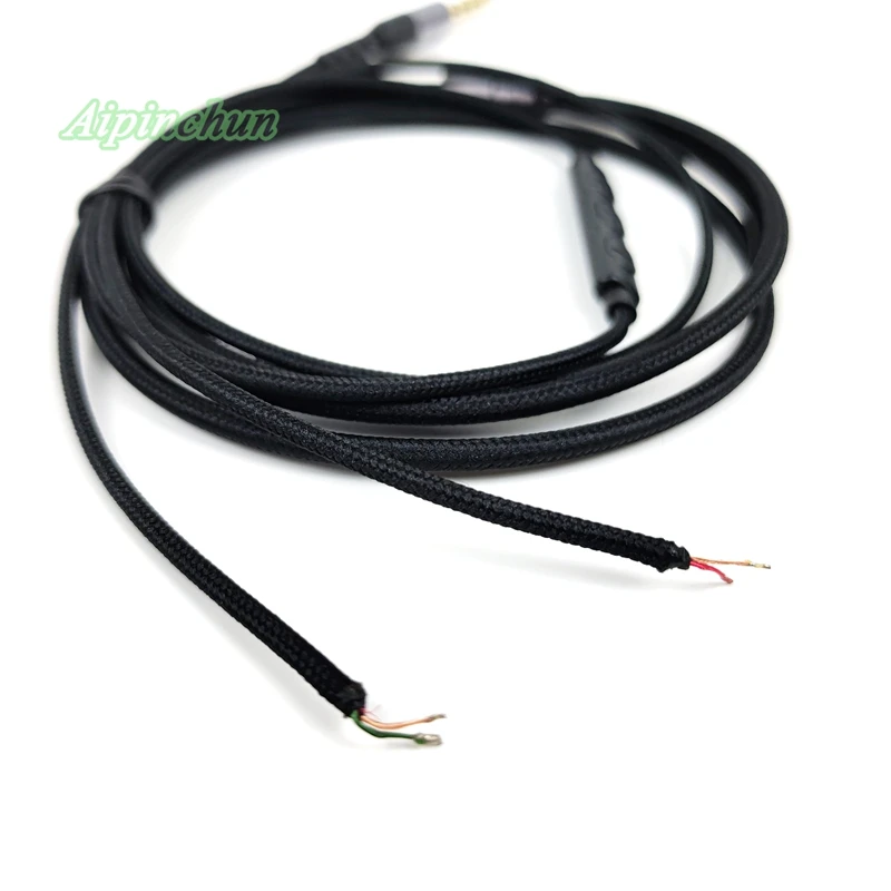 Conector de 4 polos de 3,5mm, Cable de reparación de auriculares DIY, Cable de alambre de tela de nailon con micrófono, OD de 3,0mm grueso, negro