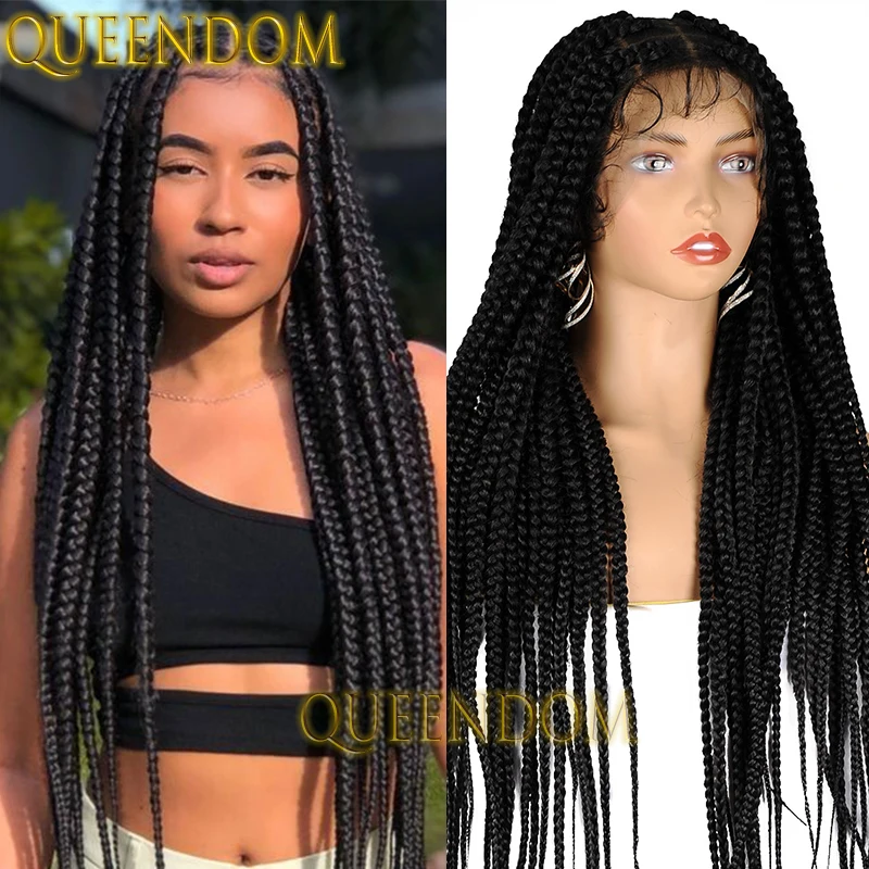 36 Inch Lange Kant Synthetische Vlecht Pruik Full Lace Jumbo Box Vlechten Godin Pruik Knooploze Handgemaakte Gehaakte Cornrow Vlecht Gevlochten Pruik