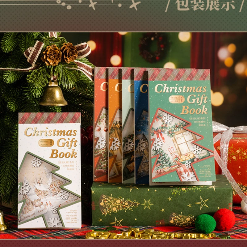 

18pcs Christmas Gift Book Series Christmas Theme Dual Material Die Cut Sticker Book Handbook Collage DIY Scrapbook Photo Frame