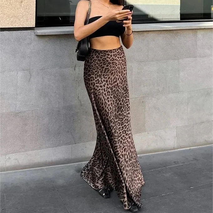 

Leopard print sexy hip-wrapped fishtail skirt floor-mopping skirt European and American new spring women's clothing drape dress
