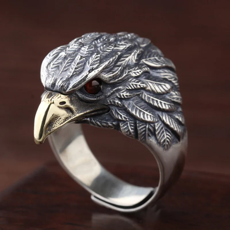 Buyee 925 Sterling Silver Male Big Ring Finger Elegant Eagle Open Ring for Men Fashion Unique Design Punk Fine Jewelry Circle
