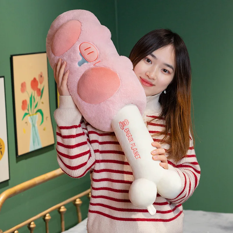 60cm Cute Pink Energy Pork Bone Stick Plush Pillow Hug Plushies Doll Soft Kids Toys for Girl Girlfriend Gifts Kawaii Room Decor