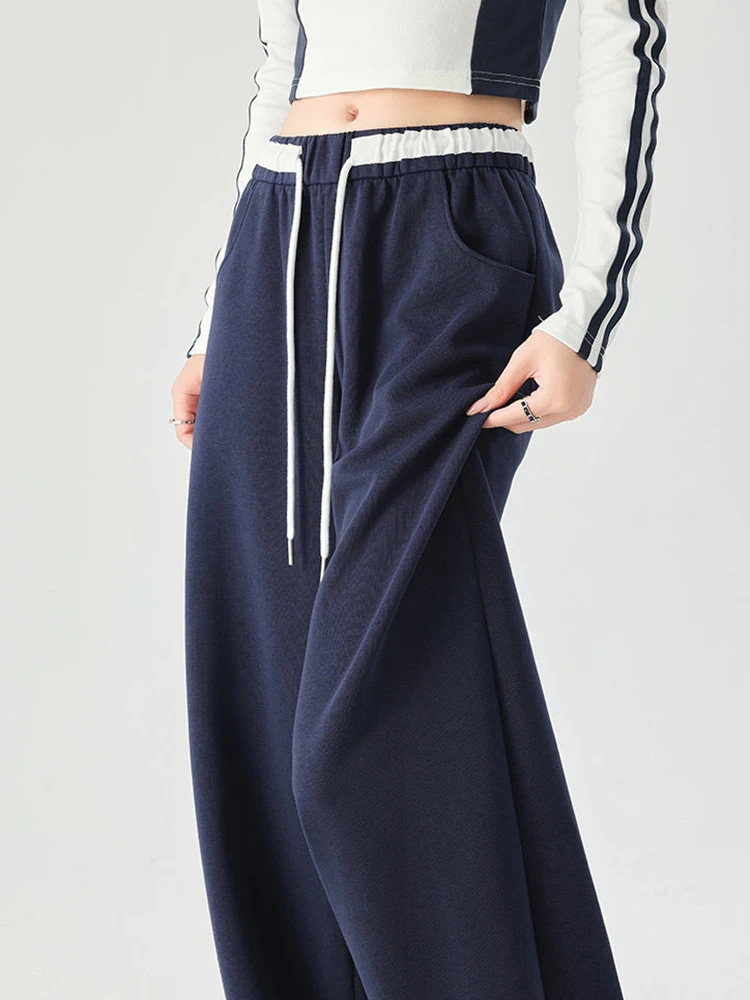 Zoki 女性ルーズヴィンテージスウェットパンツハイウエストカジュアルポケットワイドレッグパンツストリート高品質レトロアメリカングレーパンツ