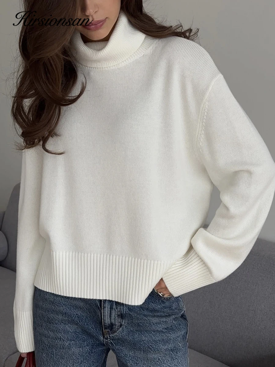 

Hirsionsan 2025 New Soft Loose Knitted Sweaters Women Winter Loose Solid Turtleneck Female Pullovers Warm Basic Knitwear Jumper