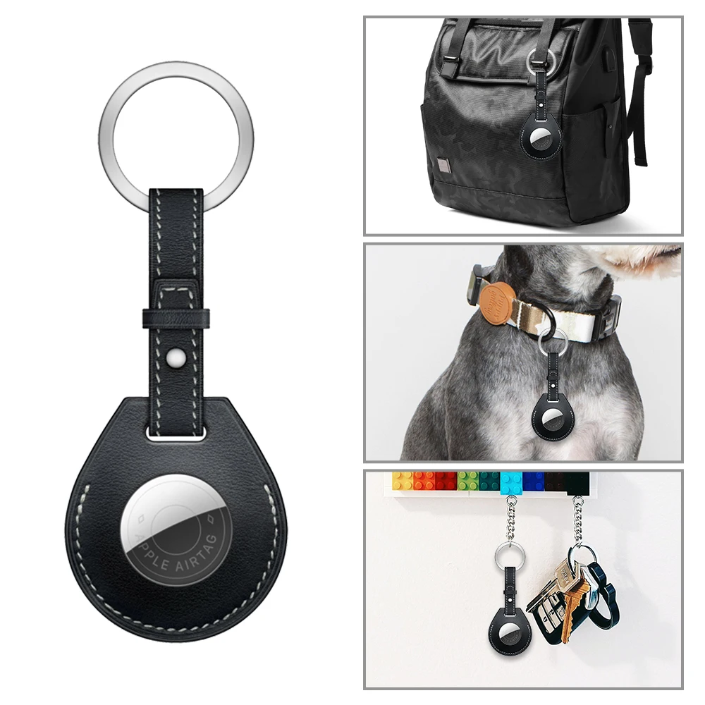 Leather AirTag Case Protector Cover Shockproof Anti-Scratch Anti-Fall Sleeve Keychain Key Ring For Apple Air tag Tracker Device