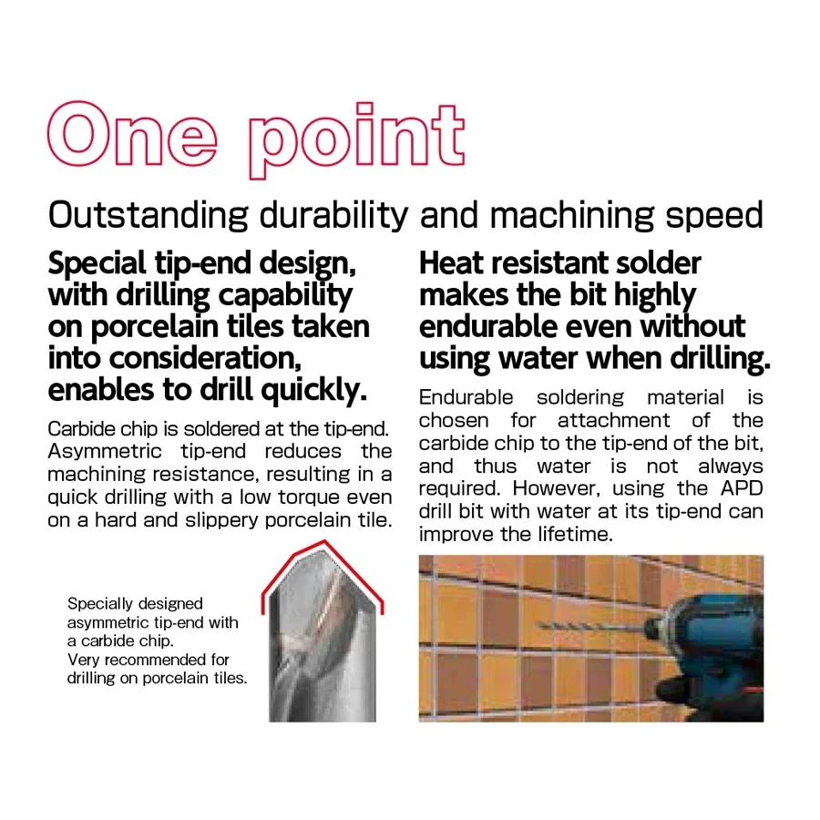 Brocas para azulejos e porcelana da série VESSEL APD (importado do Japão) para banheiro, cozinha, gesso, etc. Brocas helicoidais