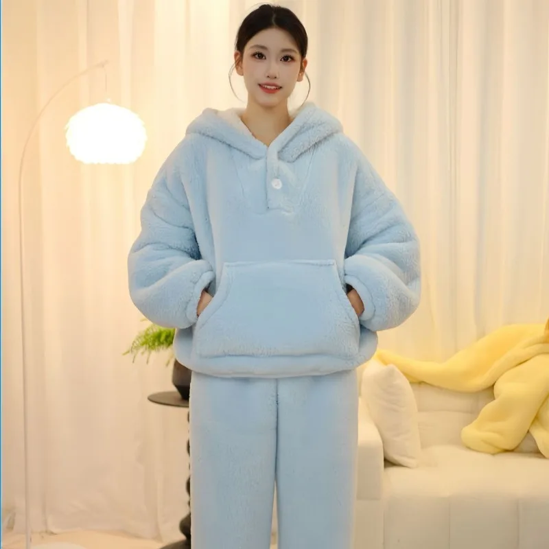 2026 تخفيض العمر الجميل لطيف نمط الصوف سميكة المتضخم مقنعين الدافئة المتسكعون شتاء جديد سوبر سميكة البيج أفخم دعوى #5