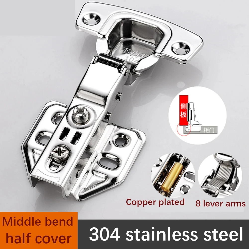 1Pcs/10Pcs 304 Stainless Steel Hydraulic Hinges Cabinet Door Spring Hinge Damper Buffer Quiet Closing Kitchen Cupboard Furniture