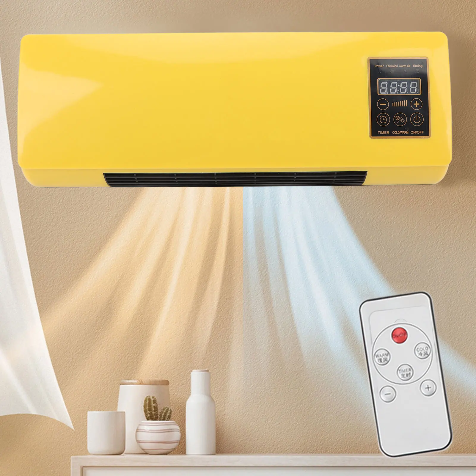 Wall Air Conditioner Energy Saving Hanging Air Conditioner with Remote Control for Bedroom Living Room Bathroom Yellow