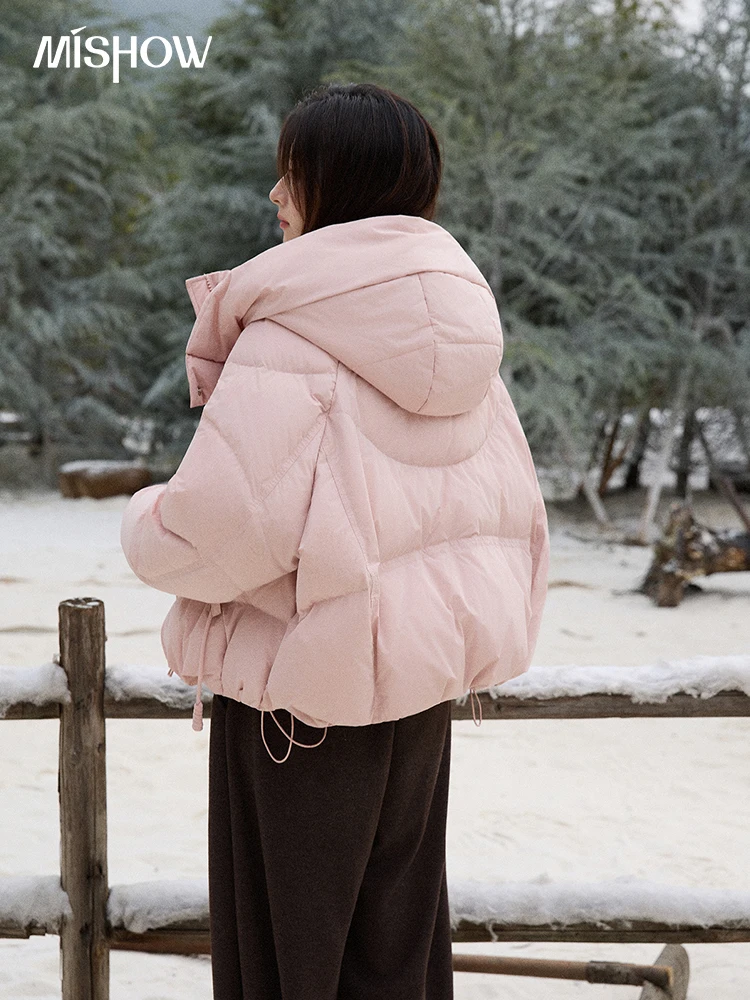 MISHOW 여성용 경량 패딩 재킷 2025 겨울 90% 화이트 덕 다운 푸퍼 재킷 후드형 따뜻한 숏 다운 재킷 MXE51Y0078