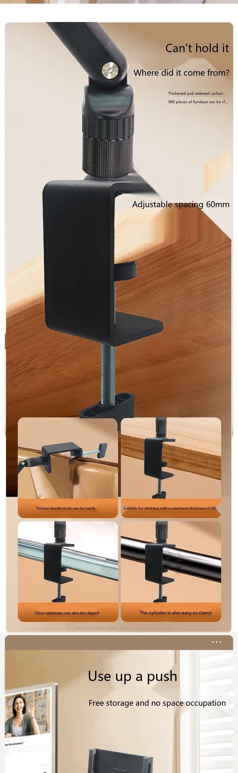 Dreifach-Arm-Monitorständer, robuste Tischhalterung für 17,3-Zoll-Portables-Display-Tablet aus Legierung – Detail 7