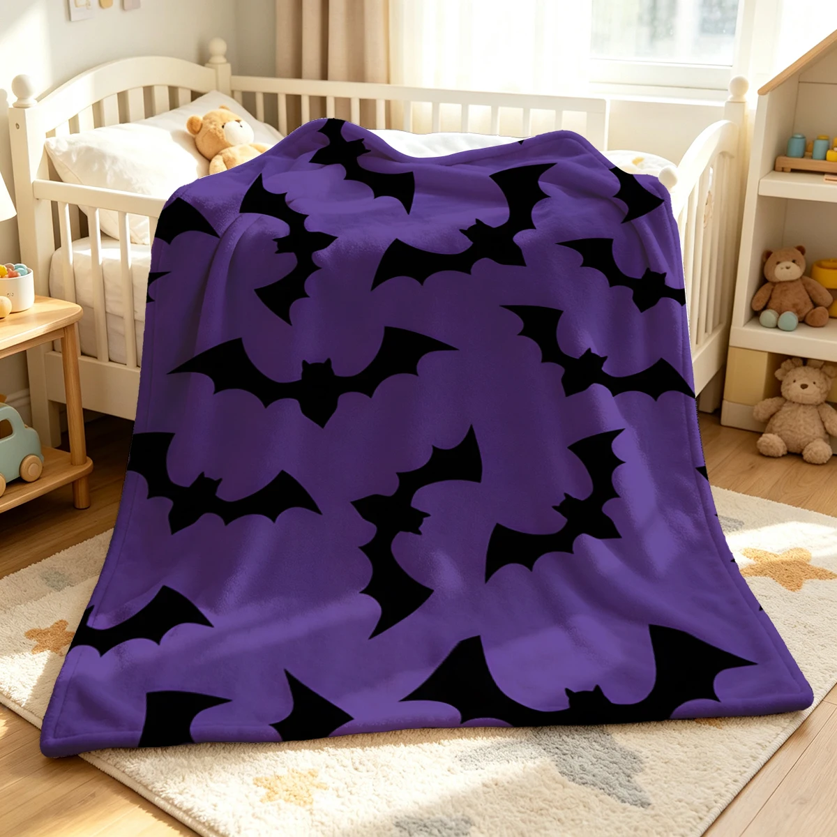 Purple Bat Silhouette Soft Fluffy Flannel Blanket Super Cozy Lightweight Bed Blanket for Halloween Sofa Bed Christmas Decor