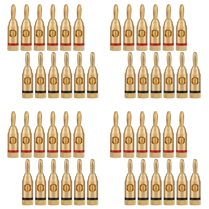 

N75R-Gold-Plated Banana Plug Or Connector (Open Screw Type) (24 Pairs (48 Plugs)) Audio Plug Speaker Wire Connector