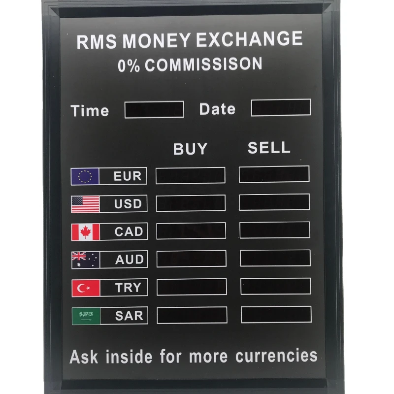 Customized led bank currency exchange rate sign board display screen