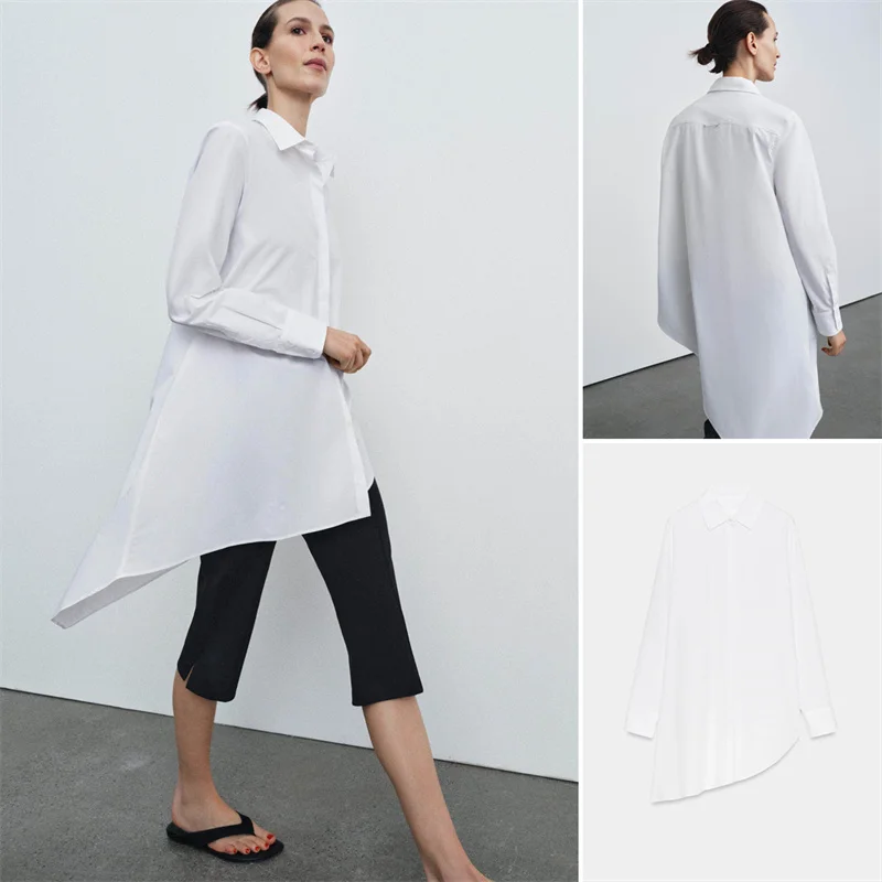 

Spring Summer New Arrival Women's Casual Fashion Asymmetrical Long Sleeve Turn-down Collar Silk Shirt Comfortable Fit Regular...