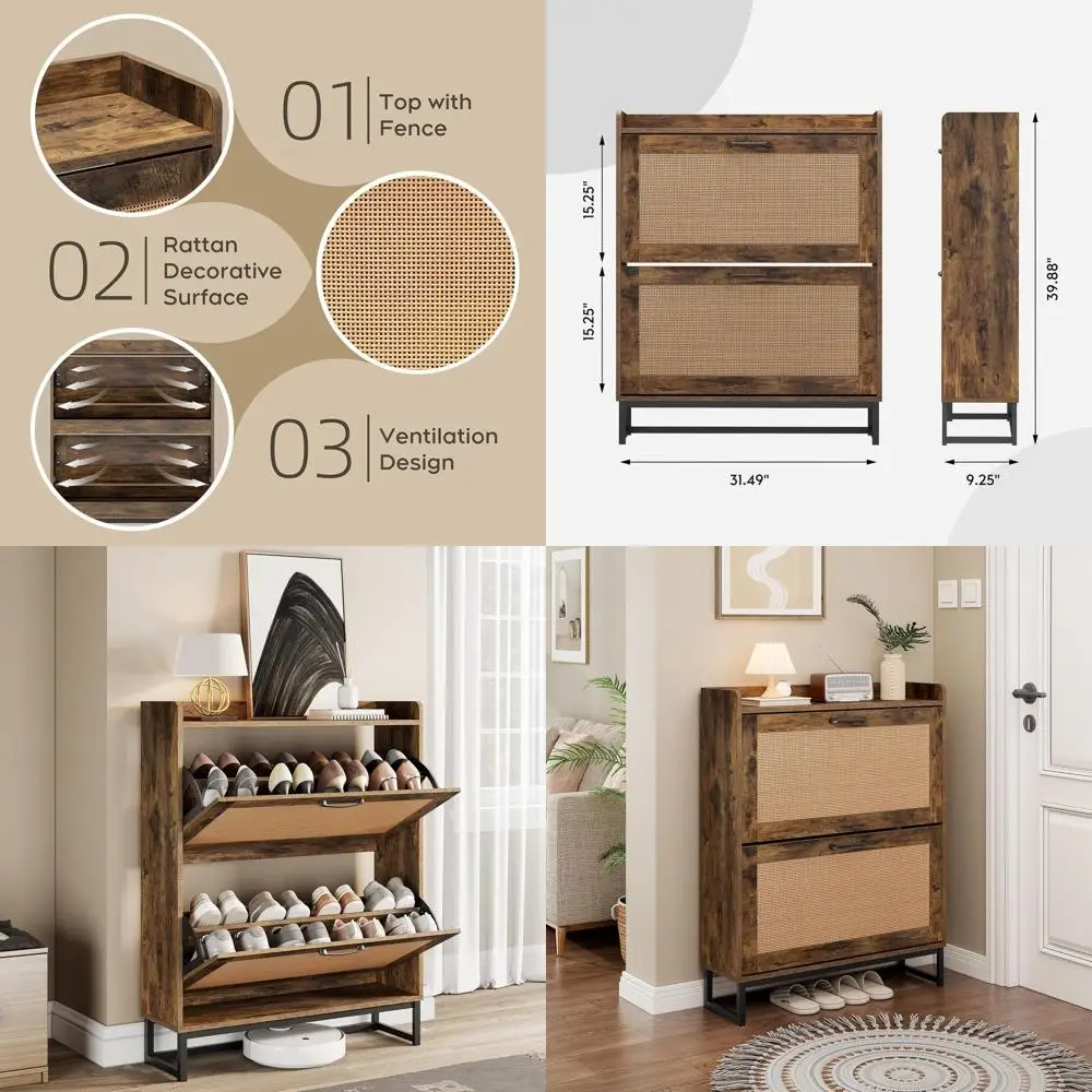 

Slim Wooden Shoe Cabinet with 2 Drawers, Freestanding Entryway Storage for Front Door, 31.49 Brown