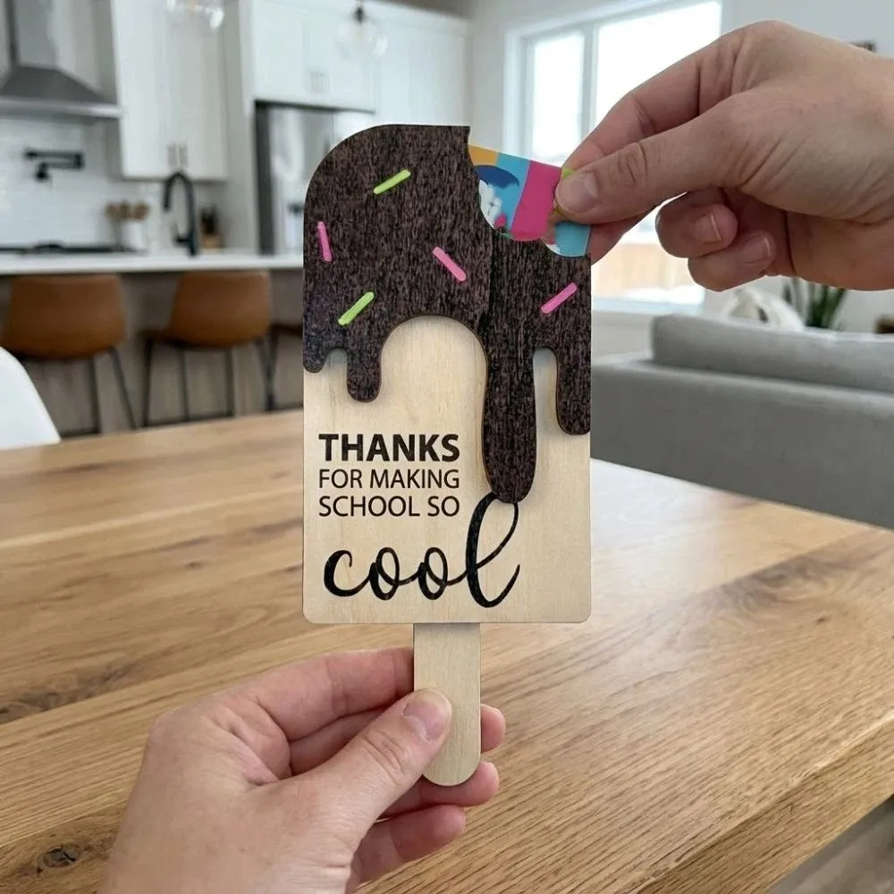 

Wooden Teacher Gift Card Holder Melting Ice Cream School Is Cool Theme Gift Card Storage Box Refined Engraving Novelty