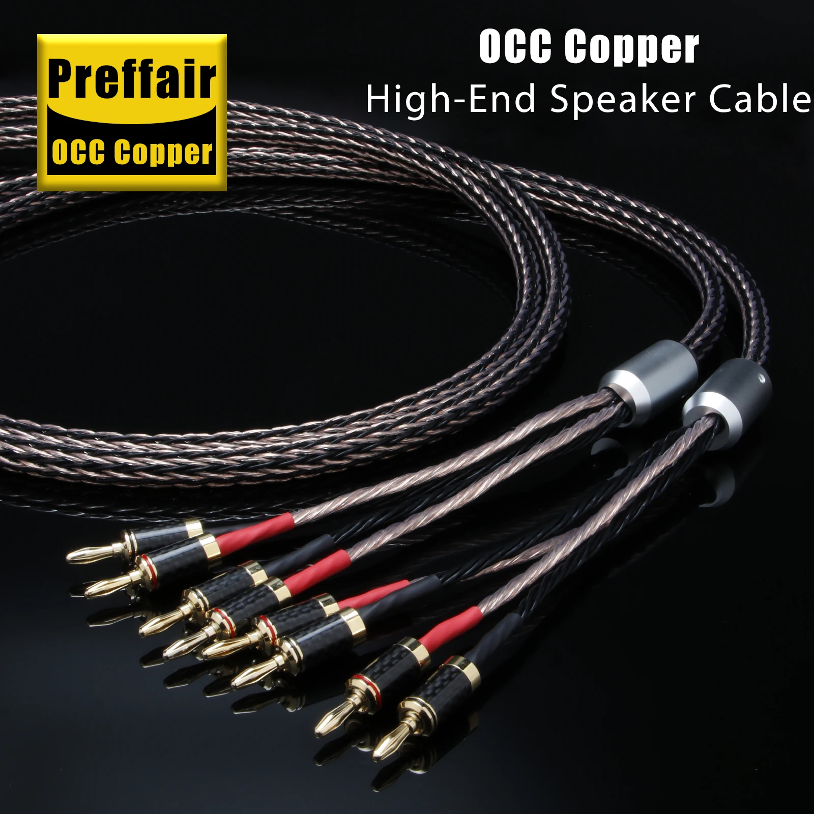 Hifi OCC Bit Wire Speaker Cable 2 Banana Plug to 4 Banana Jack Speaker Wire With Carbon Fiber Gold Plated