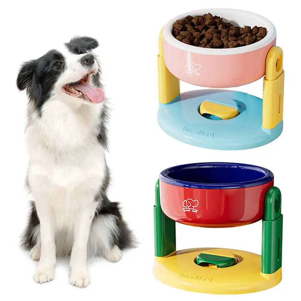 Suction Cup Type Cat Drinking Feeding Bowl Protect Cervical Spine 3 Gear Height Adjustable Pet Feeding Basin Detachable