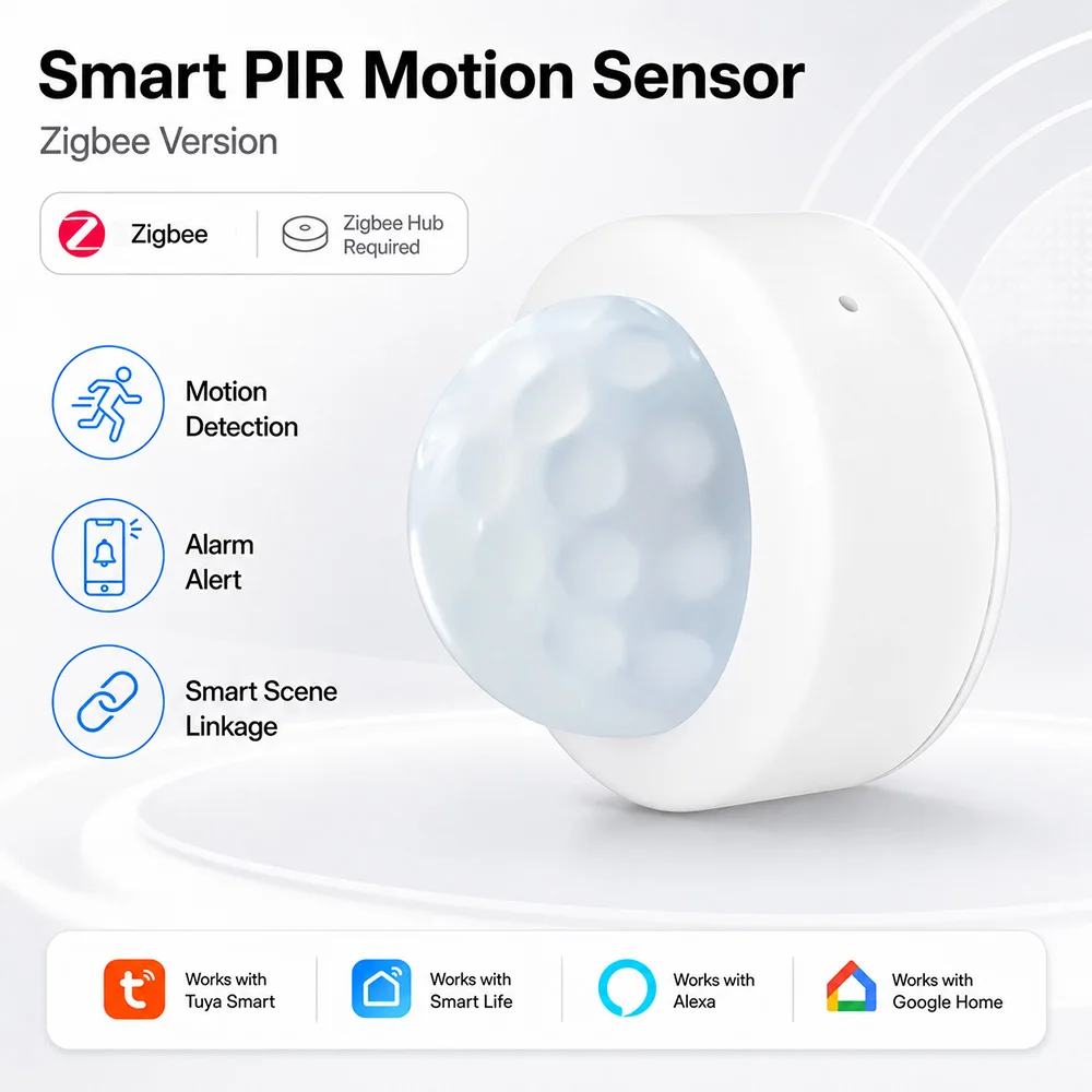 Tuya Zigbee Mini PIR Motion Sensor Human Motion Infrared Detector Security Alarm Work With Alexa Google Home ZHA Zigbee 2MQTT