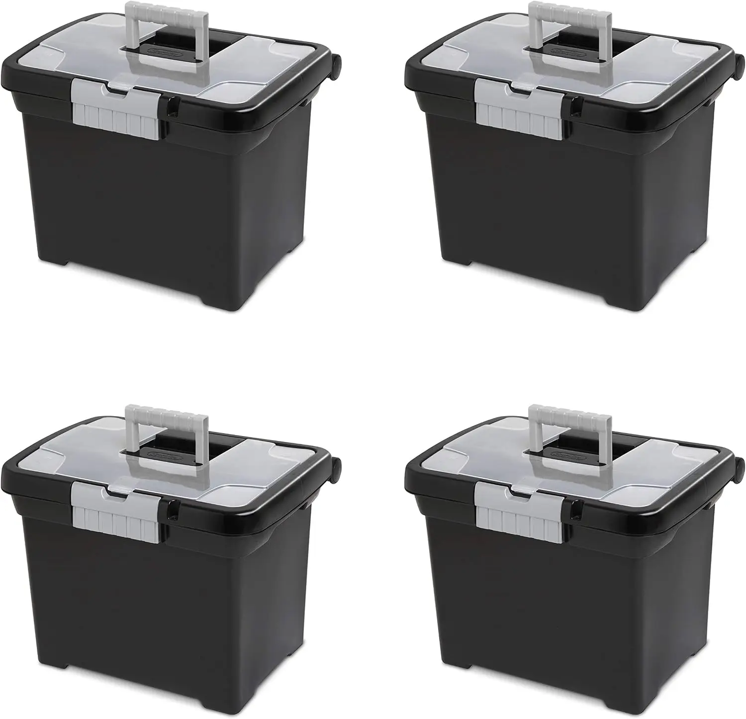 Portable File Box, Letter File Storage Bin with Handle, 4 Pack