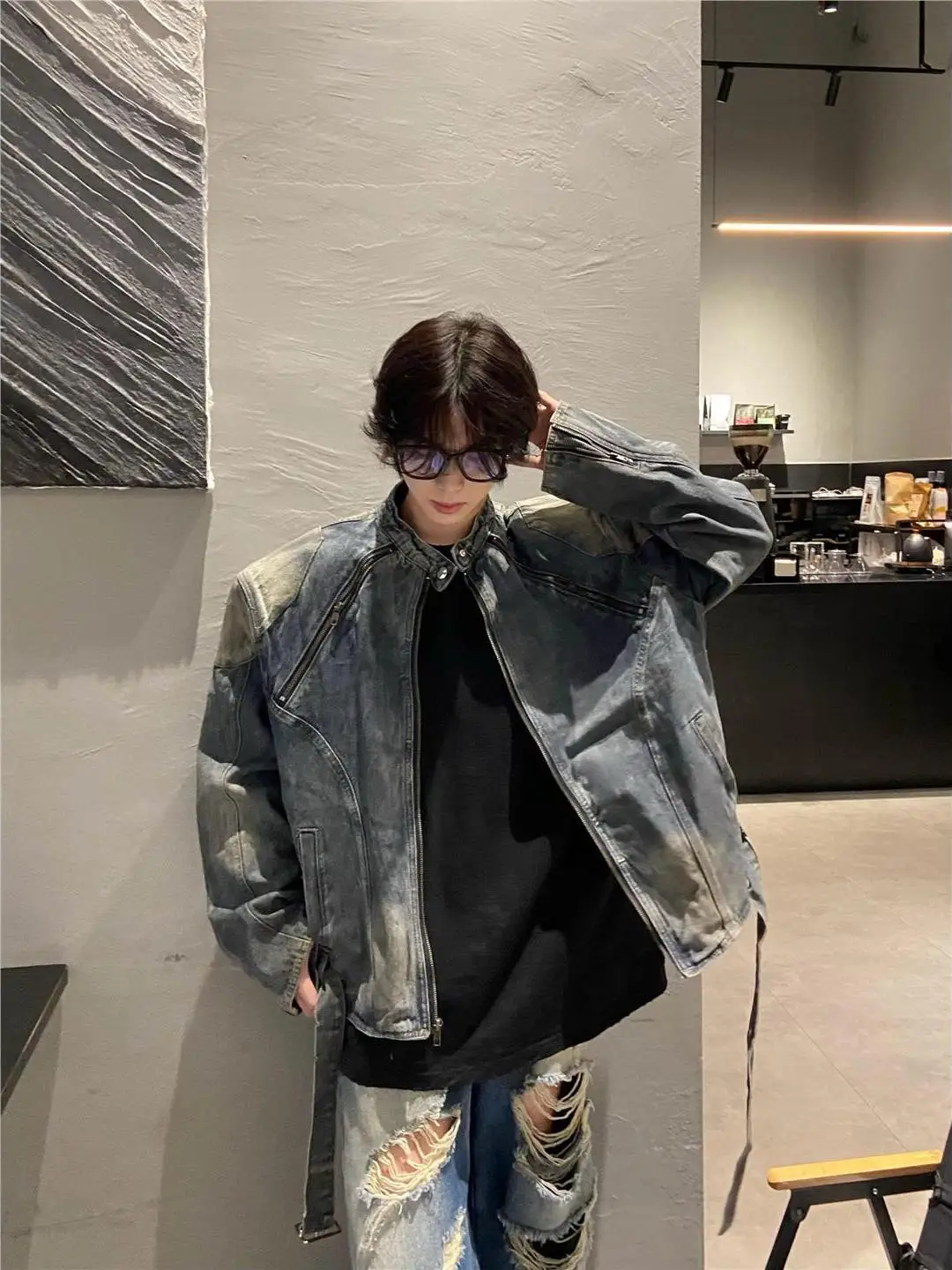 

Ретро-куртка из американского денима с воротником на молнии, осенняя, модная, повседневная, универсальная, с длинными рукавами, молодежная, износостойкая