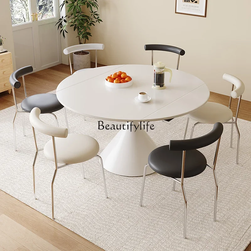 Rotary retractable rock slab dining table square and round dual-purpose small apartment Italian light luxury black