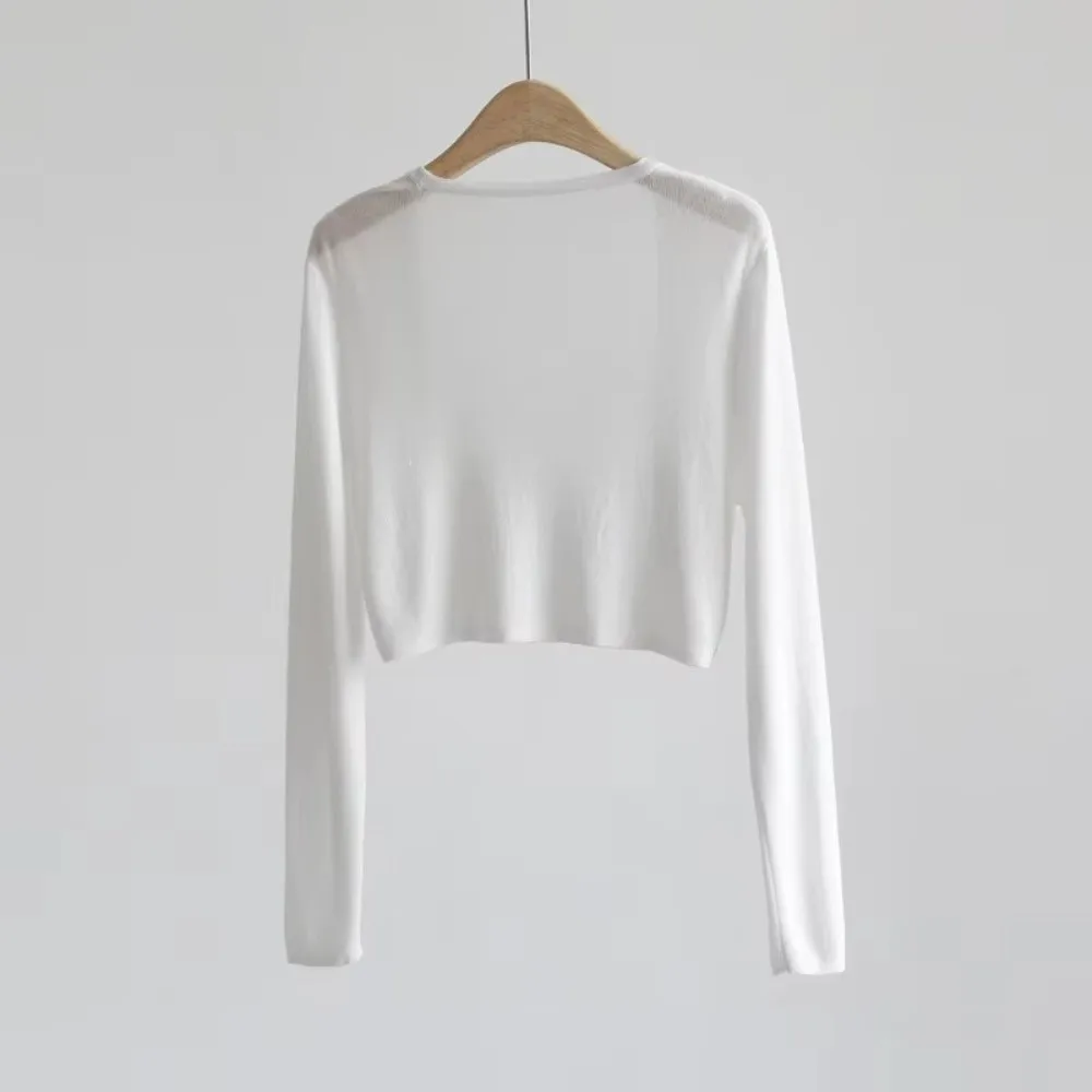 

Casual Sun Protection Cardigan Coat Short Length Thin Knitted Knitted Cardigan Breathable Ice Silk Shawl Summer