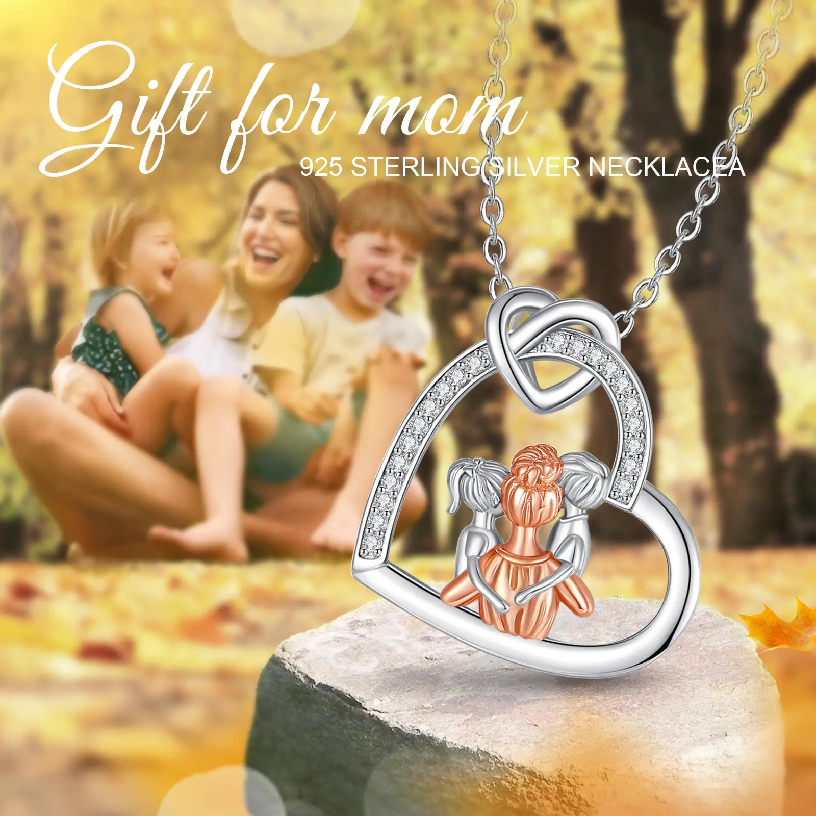 Eudora Original Sterling Silber Mutter Kinder Halskette Herz Zirkon Roségold Mutter Junge Mädchen Anhänger Schmuck Muttertag Geschenk