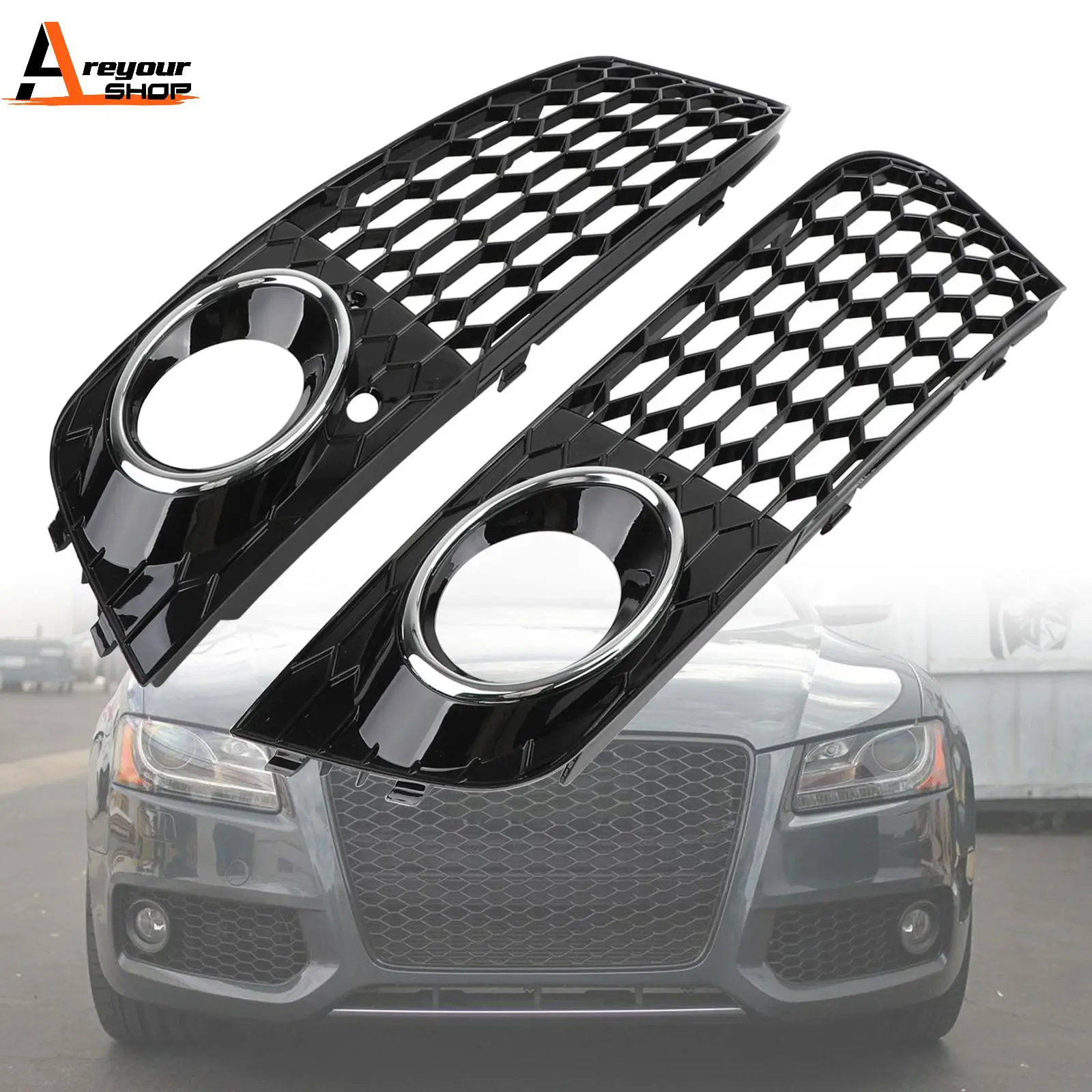 Areyourshop 1 Pair Honeycomb Mesh Fog Light Open Vent Grill Intake Fit For Audi A4 B8 2009-2012 Car Exterior Accessories Parts