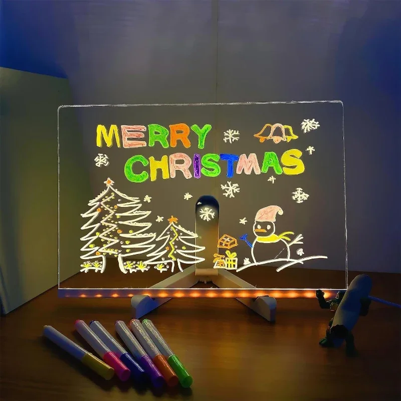 LED Drawing Board with Light, USB Powered Erasable 7 Color Message Note Board for Kids with Markers & Stand, Birthday Gift