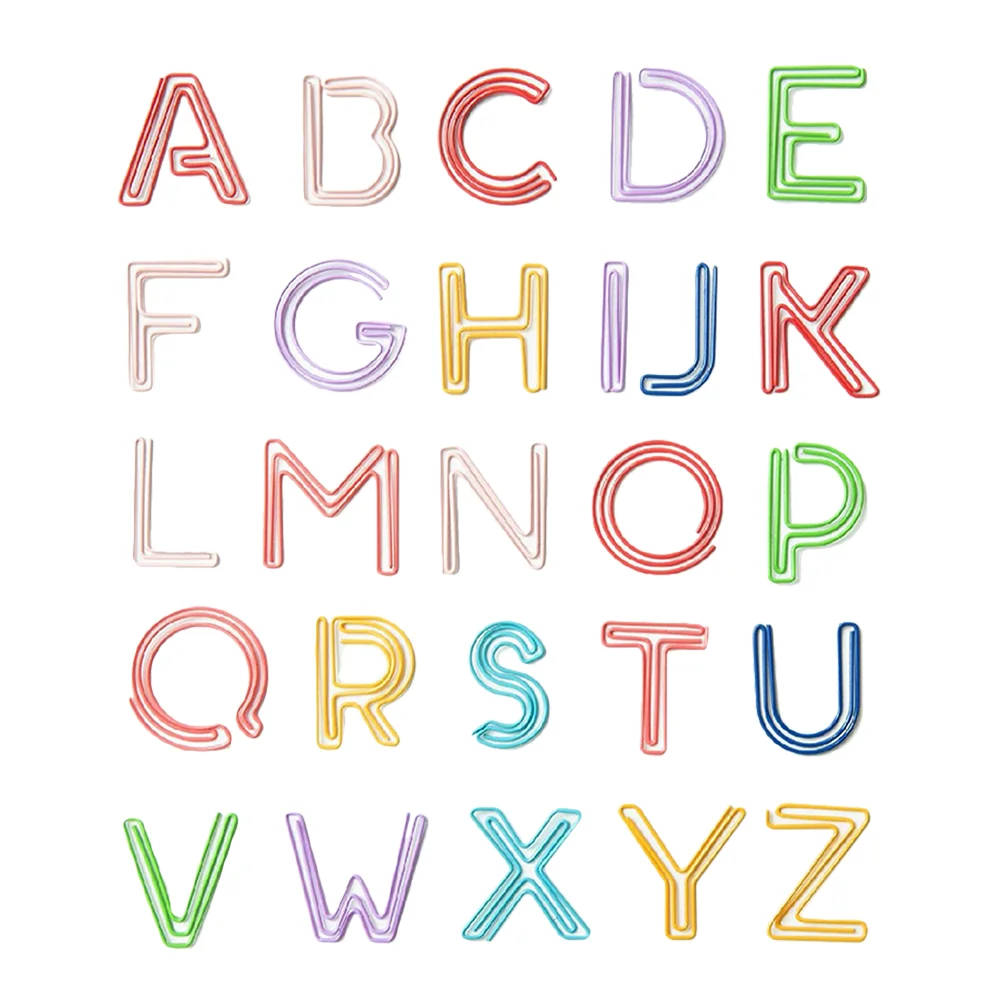 

26 Pcs Colorful Alphabet Letter Paper Clips Unique Shape Bookmark Office Supplies Metal Plastic Fasteners