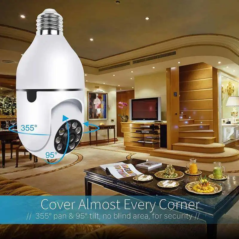 5G Wifi PTZ Camera E27 Bulb Home Wireless Night Vision Full Color Motion Detection Two-way Audio Security Surveillance IP Camera