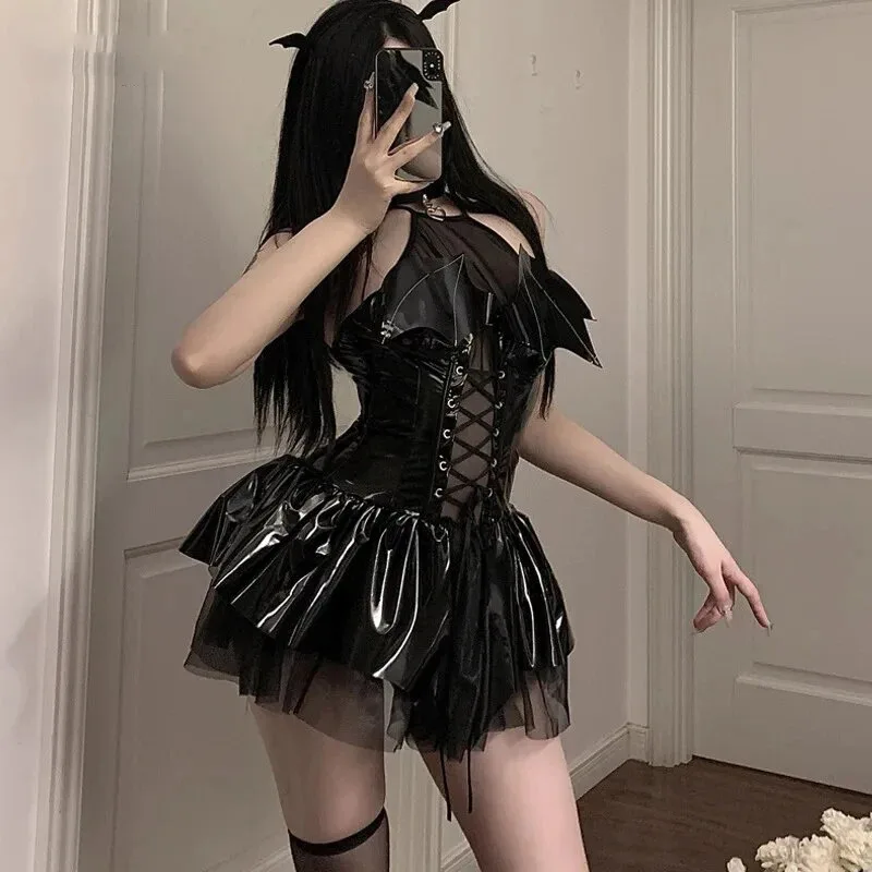 

Sexy Lolita Dress Sexy Maid Outfit Cosplay Costume Women French Servant Lolita Babydoll Dress Uniform Stage Leather Skirt Suit